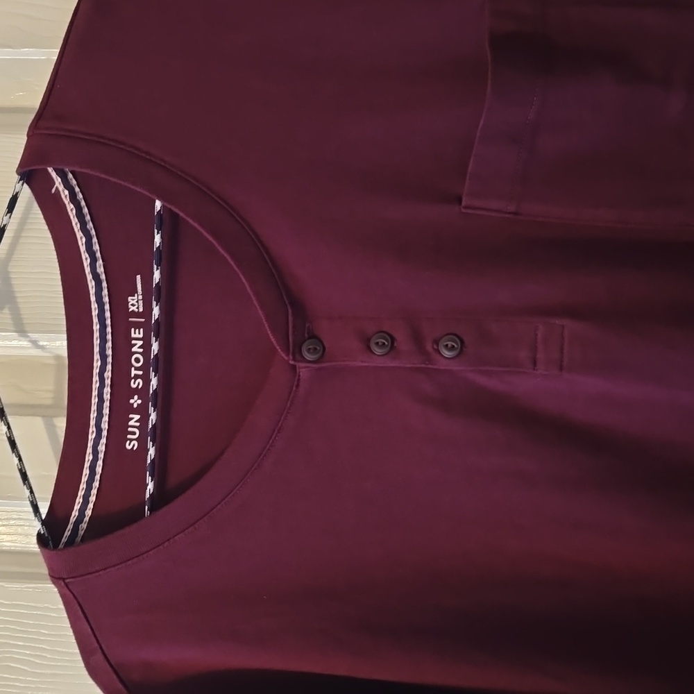 SUN + STONE BRAND MENS BIG & TALL BURGUNDY SHORT SLEEVES HENLEY SHIRT SIZE XXL